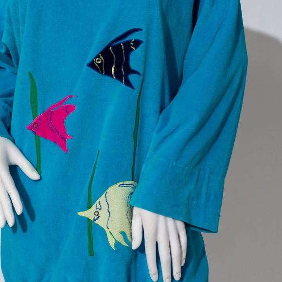 Vintage Velour Turquoise Fish Sweater - Picture 7 of 12